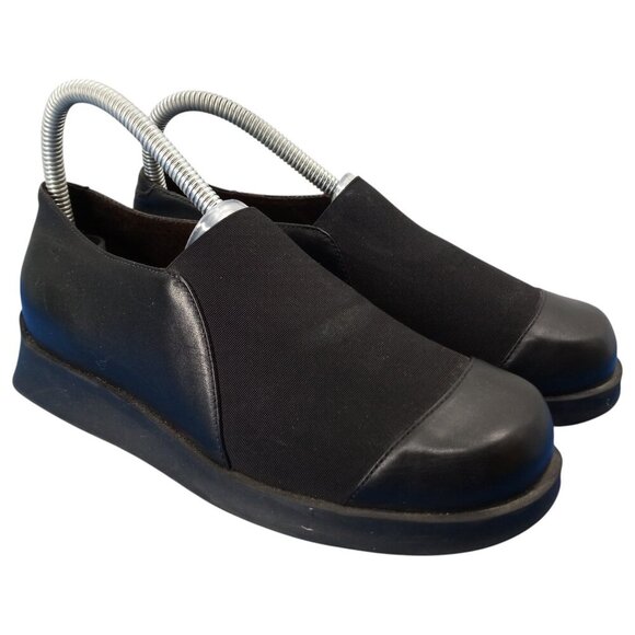 Naot Slip On Black Leather Stretch Loafers Size 37 US 6 Comfort Wedge Loafer - Picture 1 of 14